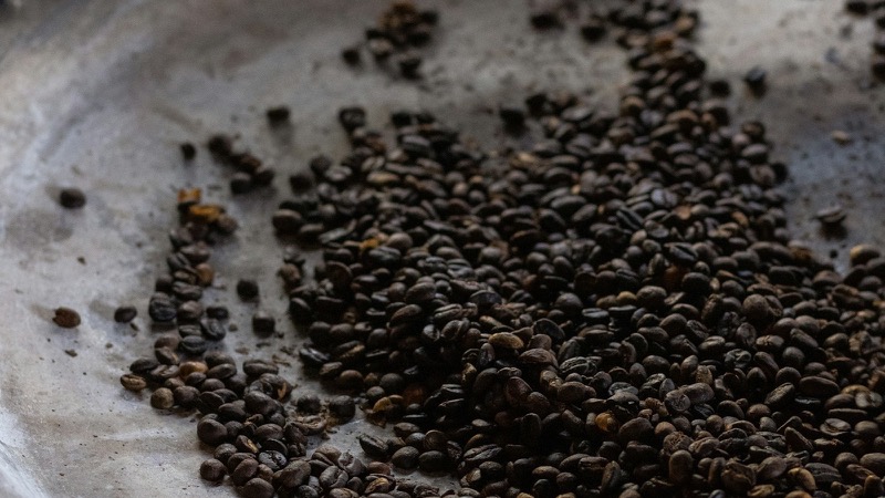 ステンレス製の丸い容器に入った黒と茶色の食品